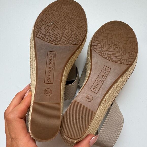 Gentle Souls Colleen Espadrille Wedge Sandals Womens 8 M Grey Tan Suede Shoes - Picture 12 of 12